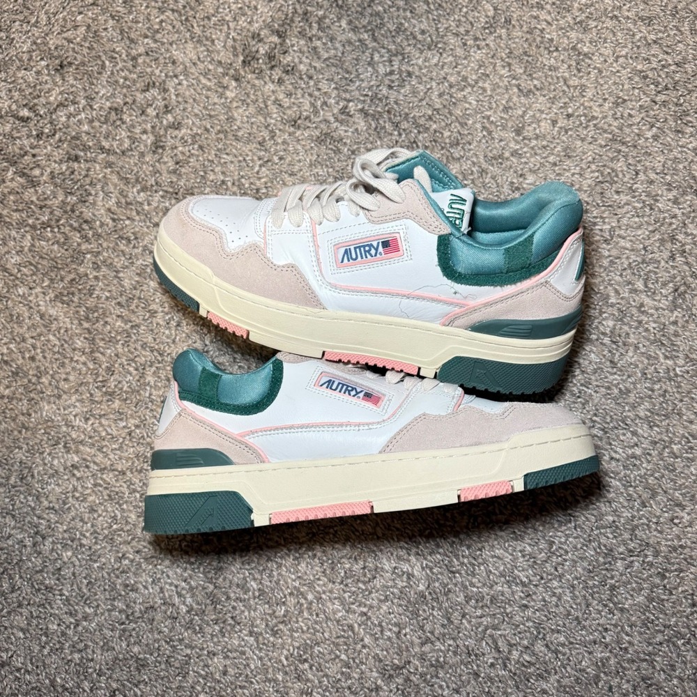 Autry CLC Low Sneakers White Teal Pink Mens Size EU 41 US 8 Leather Suede Shoes